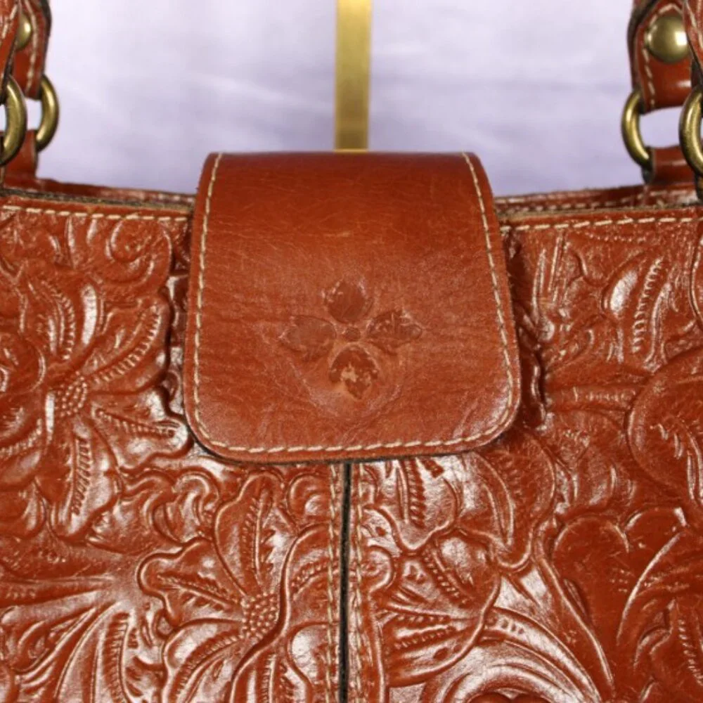 Patricia Nash Tooled Leather Satchel in Cognac Brown